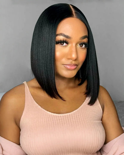 Arabella 13x4 Frontal Lace Straight Bob Wig Invisible Knots Natural Black Realistic Hairline