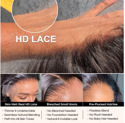 HD Lace 13x4 Frontal Body Wave Natural Black Human Hair Wig Free Part