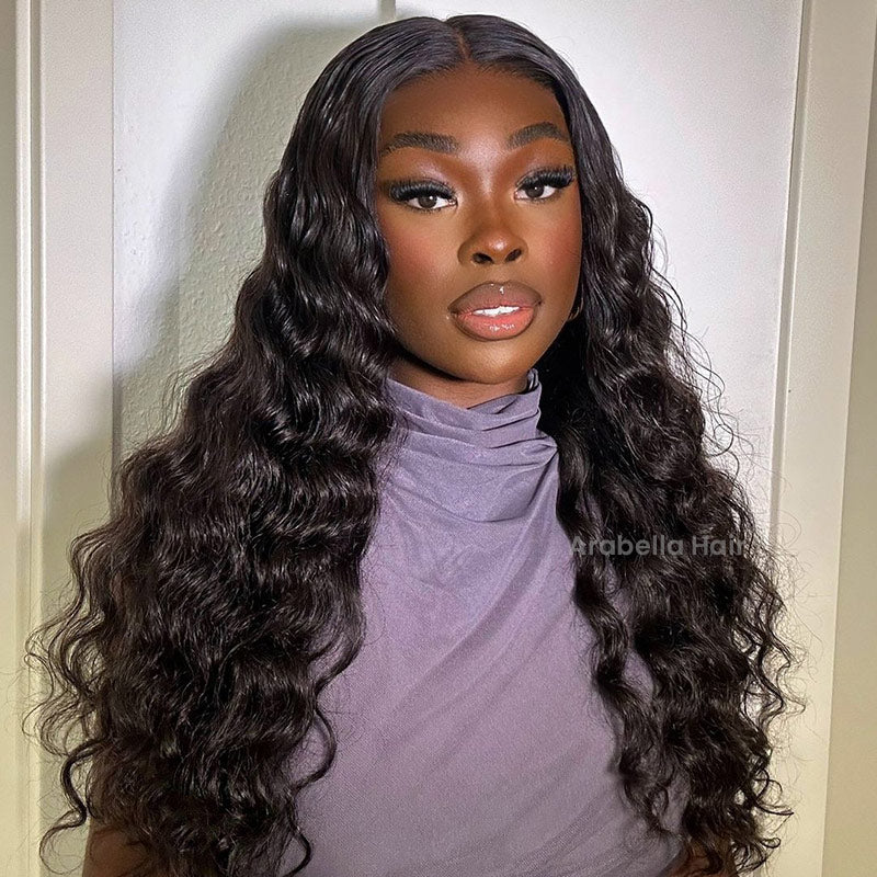 Loose Wave Natural Black Pre-Cut Glueless 6x5 Lace Closure Human Hair Wigs