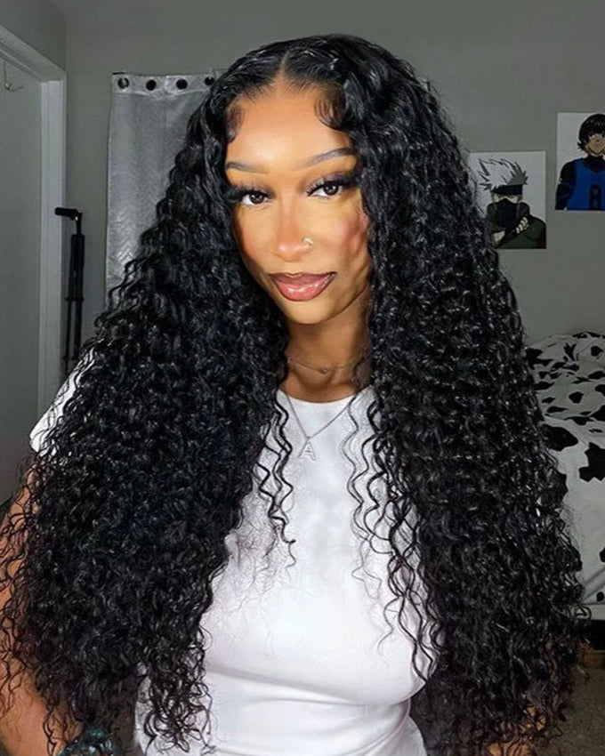 【Bogo Sale】Deep Wave Natural Black Curly Glueless 4x4 Lace Human Hair Wigs