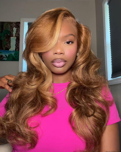 Honey Blonde Piano Highlight Color Body Wave 13x4/6x5 Lace Front Human Hair Wig
