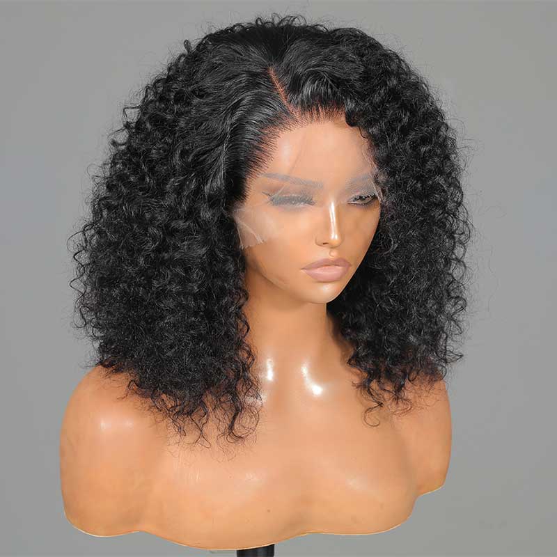 Glueless 13x4 Lace Front Jerry Curly Bob Wig Wear Go Upgrade Hd Lace Natural Black Human Hair Wig Beginner Friendly