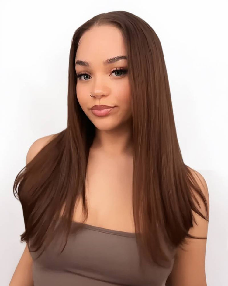 Limited Design Dark Brown Colored Straight Glueless 6x5 Pre-Cut Lace Human Hair Wigs
