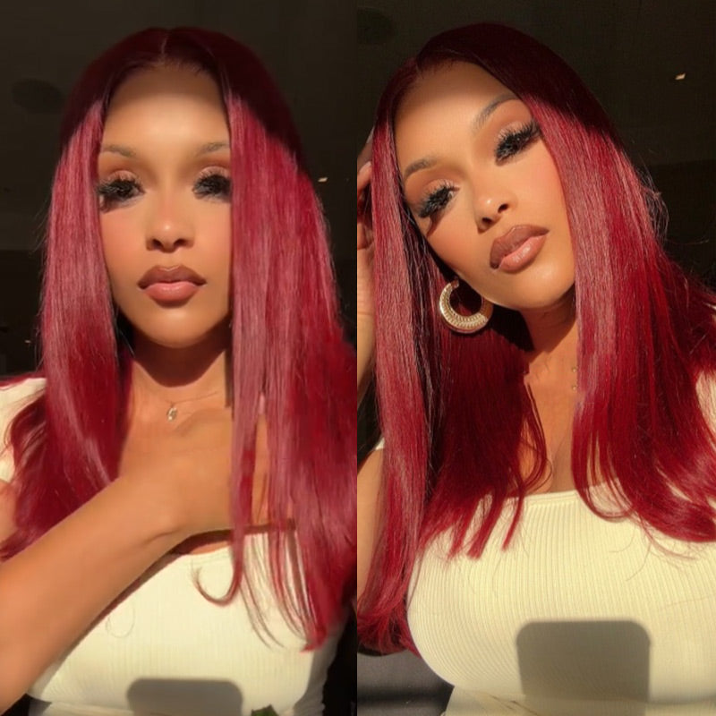 【Limited Design】Burgundy Red 99J Color Straight Glueless 6x5 Pre-Cut Lace Human Hair Wig