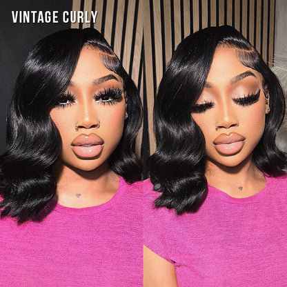 【Bogo Sale】Vintinge Culry Natural Black Short Bob 6x5 Pre-Cut Lace Human Hair Wig