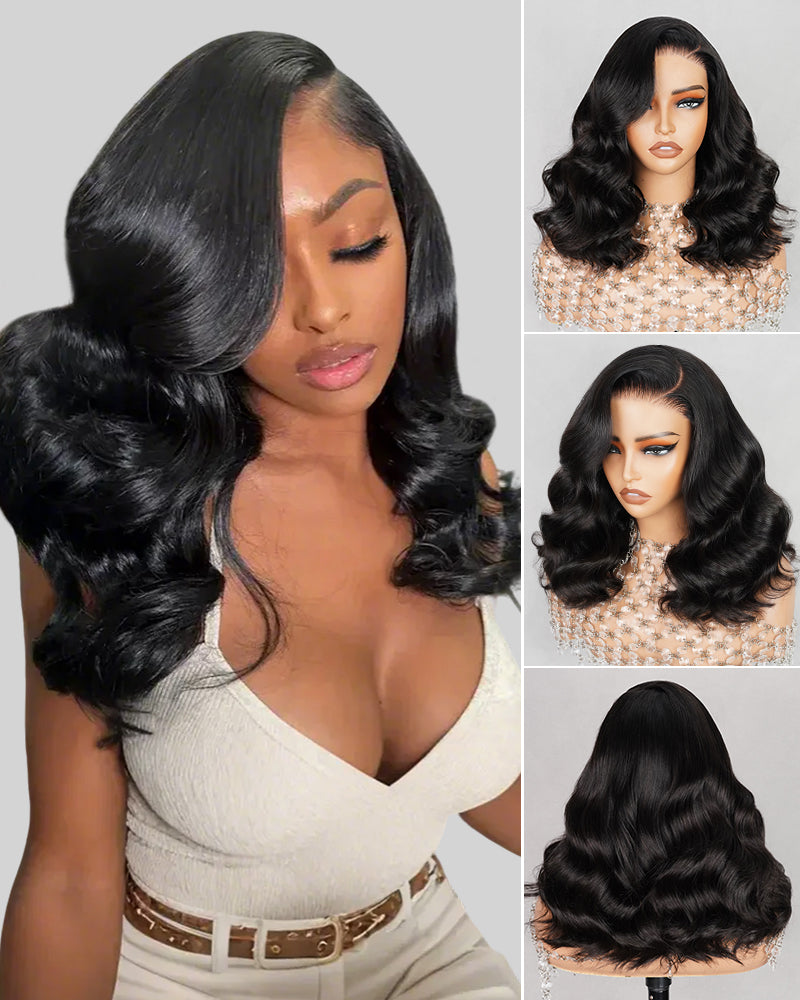 Glueless Natural Black Wavy Blowout 6x5 Pre-Cut Lace Human Hair Wigs