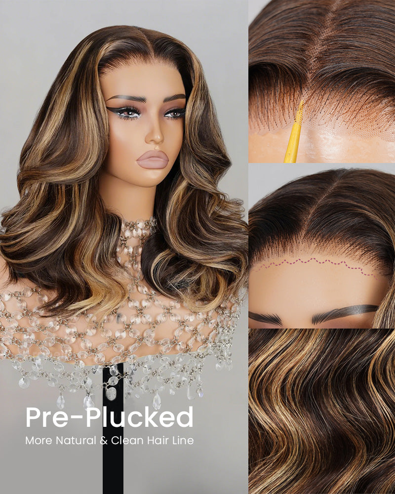 【Limited Design】Highlight Colored Loose Body Wave Natural Black Glueless Pre-Cut 6x5 Lace Double Drawn Human Hair Wig
