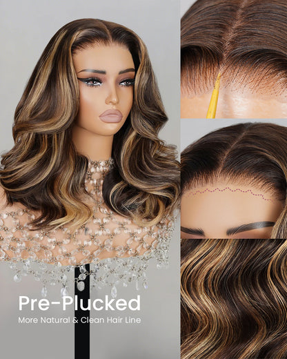 【Limited Design】Highlight Colored Loose Body Wave Natural Black Glueless Pre-Cut 6x5 Lace Double Drawn Human Hair Wig