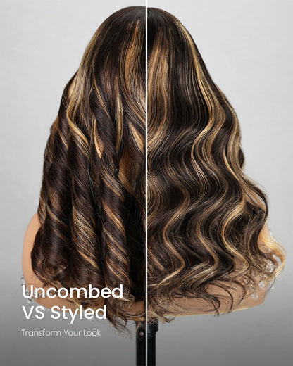 【Limited Design】Highlight Colored Loose Body Wave Natural Black Glueless Pre-Cut 6x5 Lace Double Drawn Human Hair Wig