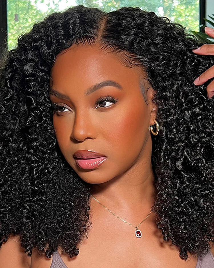 Limited Design Special Jerry Curl Natural Black 6-inch Deep Lace Double Drawn Human Hair Wigs