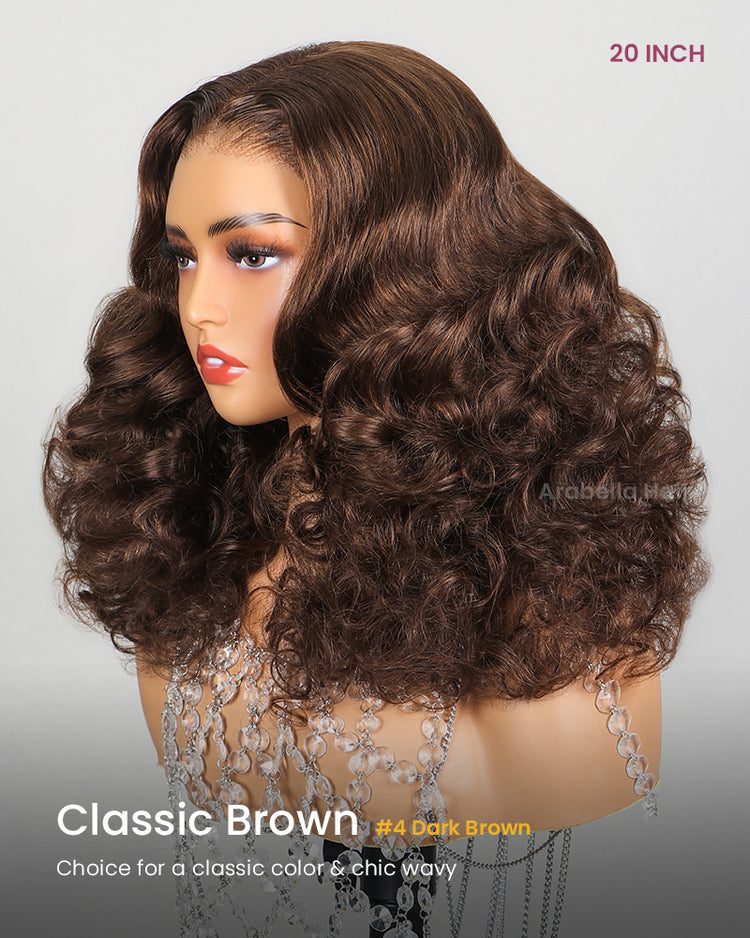Limited Design Drak Brown Double Drawn Wavy Style Glueless 6x5 Pre-Cut Lace Human Hair Wigs