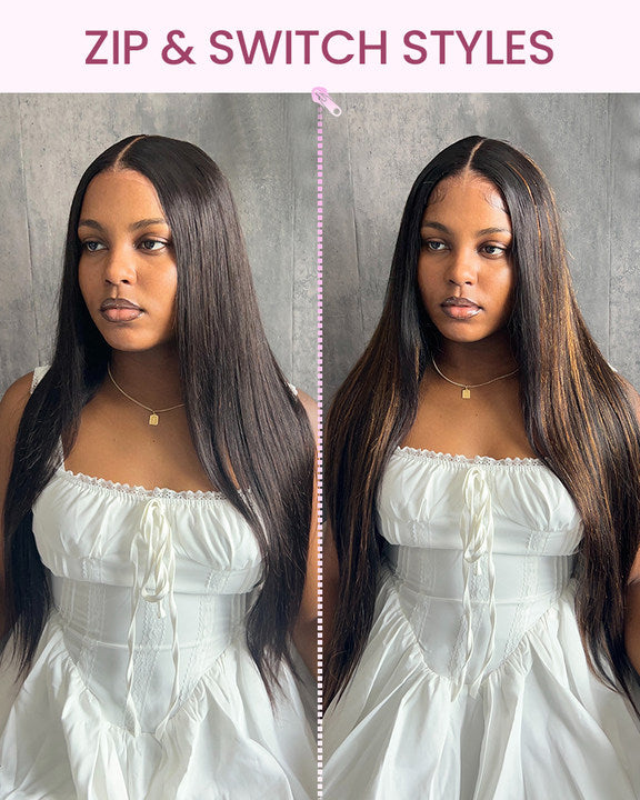 ZIP &amp; Mix-All Wigs | Straight Natural Black Glueless 6x5 Pre-Cut Lace Wig With Optional Replaceable Tops