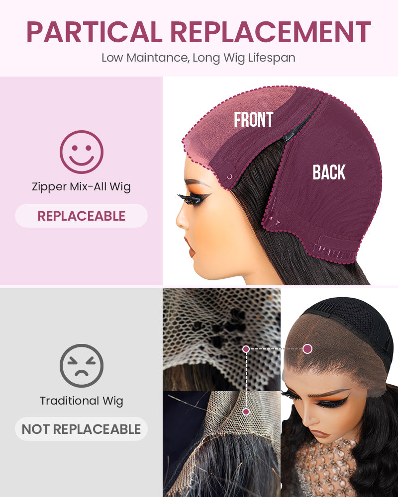 ZIP &amp; Mix-All Wigs | Arabella Straight Natural Black Glueless 6x5 Pre-Cut Lace Wig With Optional Replaceable Tops