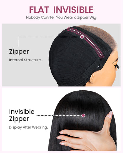 ZIP &amp; Mix-All Wigs | Straight Natural Black Glueless 6x5 Pre-Cut Lace Wig With Optional Replaceable Tops