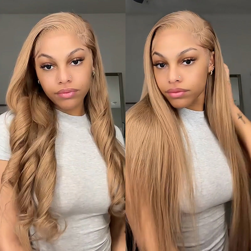 【30&quot; Super Sale】Ash Honey Blonde Color Minimalist Blonde Series Glueless 13x4 Lace Front  Wavy/Straight Human Hair Wig