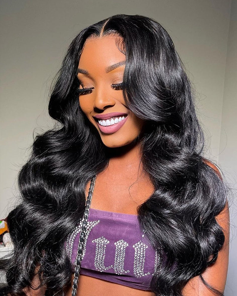 【Subscriber Deal】26" Body Wave Natural Black 4x4 Lace Human Hair Wig Middle Part