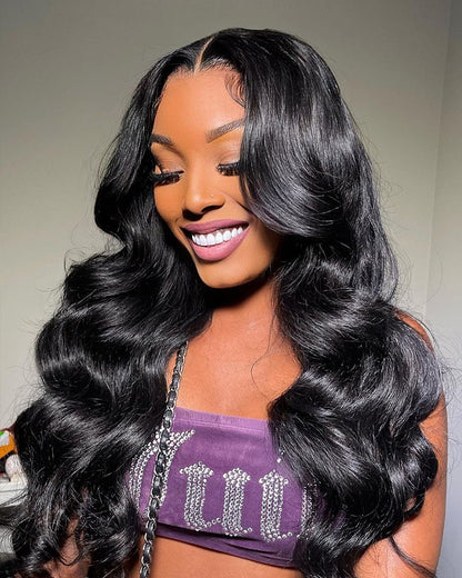【Subscriber Deal】26" Body Wave Natural Black 4x4 Lace Human Hair Wig Middle Part