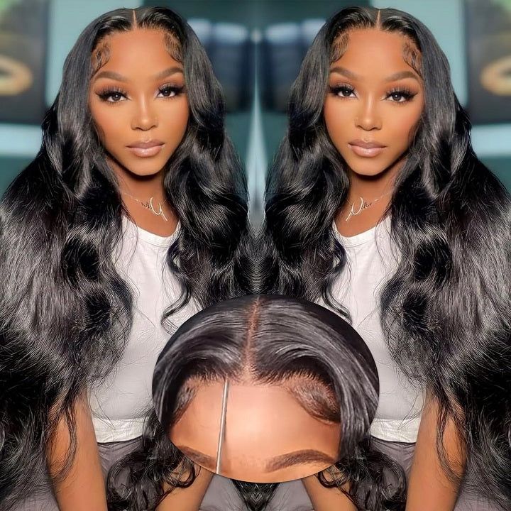 Body Wave Natural Black 13x4 Lace Front Human Hair Wig With Bleached Knots