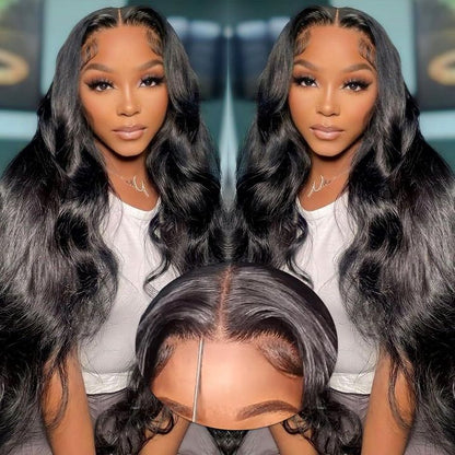 Body Wave Natural Black 13x4 Lace Front Human Hair Wig With Bleached Knots
