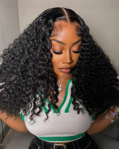 Deep Wave Natural Black 4x4 Lace Human Hair Wig Middle Part