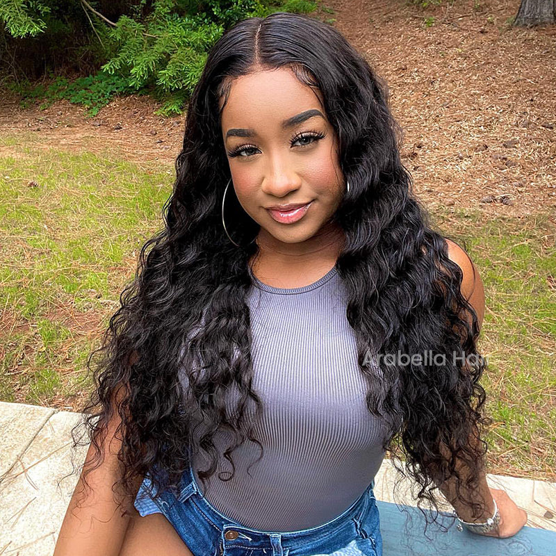 Deep Wave Natural Black 13x4 Lace Frontal Human Hair Wig