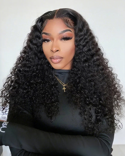 【Bogo Sale】Deep Wave Natural Black Curly Glueless 4x4 Lace Human Hair Wigs