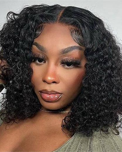 【Bogo Sale】Jerry Curly Short Bob Wig 13x4/6x5 Lace Front Natural Black Human Hair Wig