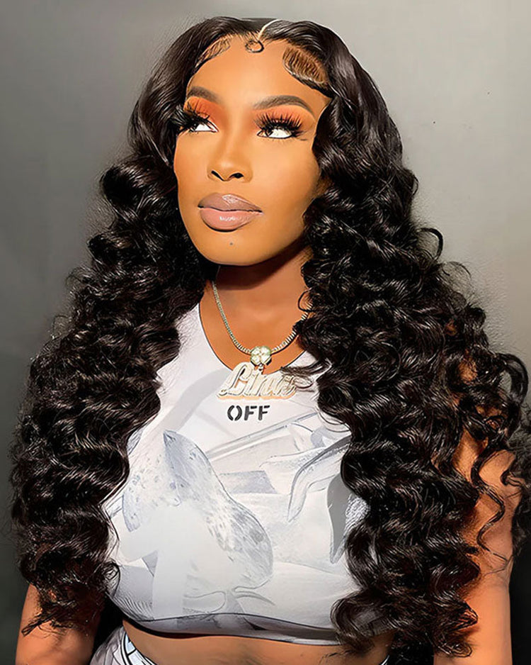 【$299 = 2 WIGS】Arabella 13x6 Three-Go™ Glueless Wig Loose Deep Wave With Drawstring Natural Black 100% Human Hair Wig