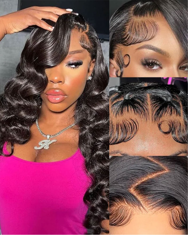 Loose Wave Natural Black 13x4/6x5 Lace Front Human Hair Wig with Breathable Cap Free Parting