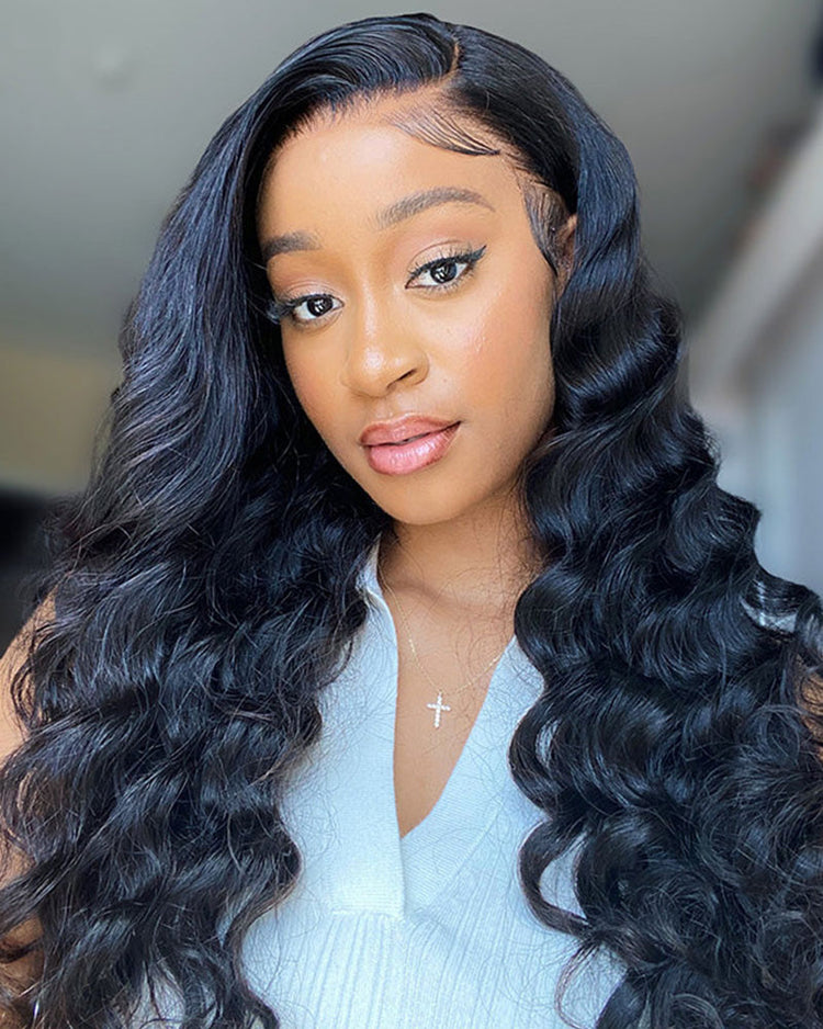 【$299 = 2 WIGS】Arabella 13x6 Three-Go™ Glueless Wig Loose Deep Wave With Drawstring Natural Black 100% Human Hair Wig