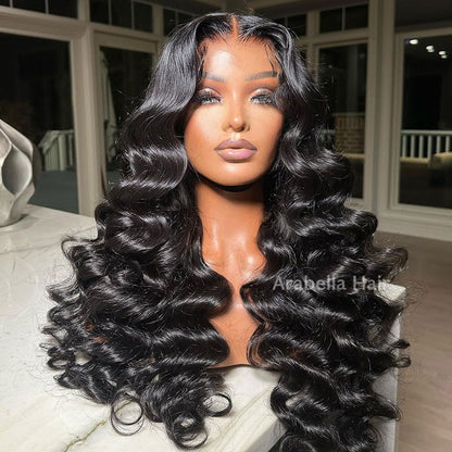 Loose Wave Natural Black 360 Lace Frontal Human Hair Wig Free Part