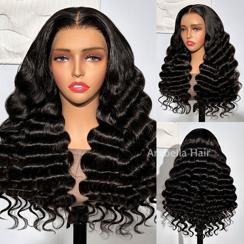 Loose Wave Natural Black 360 Lace Frontal Human Hair Wig Free Part