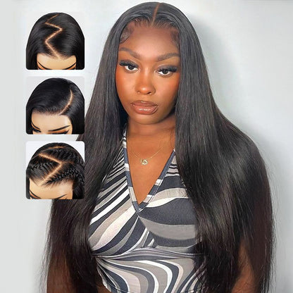 Straight Natural Black 13x4 Invisible Swiss HD Lace Frontal Human Hair Wig Free Part