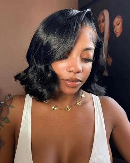 【Bogo Sale】Vintinge Culry Natural Black Short Bob 6x5 Pre-Cut Lace Human Hair Wig