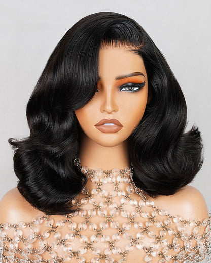 【Bogo Sale】Vintinge Culry Natural Black Short Bob 6x5 Pre-Cut Lace Human Hair Wig