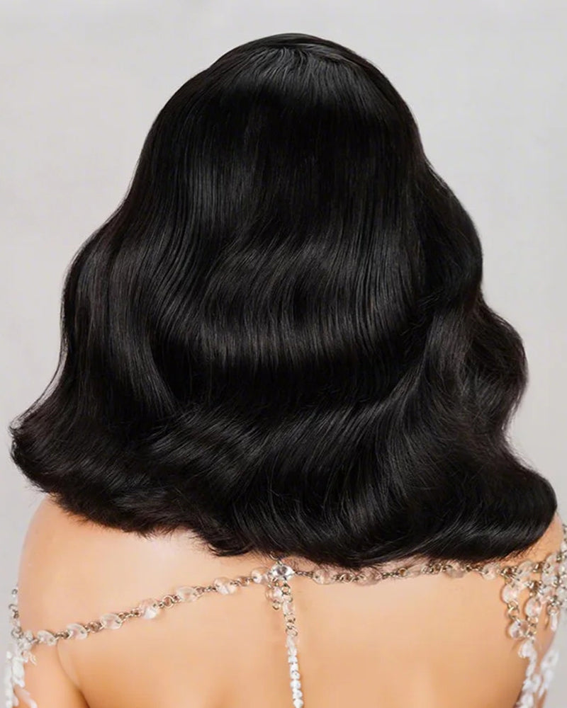 【Bogo Sale】Vintinge Culry Natural Black Short Bob 6x5 Pre-Cut Lace Human Hair Wig