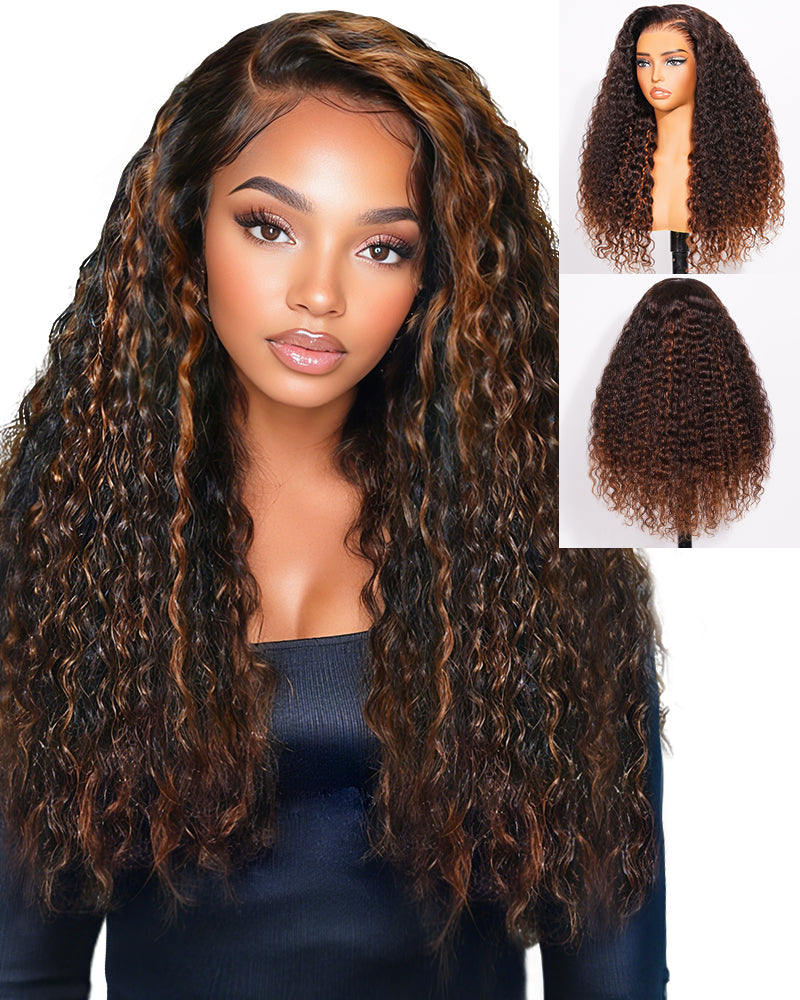 Arabella 13x6 Three-Go™ Glueless Wig Chestnut Brown Ombre Water Wave With Drawstring For Beginner