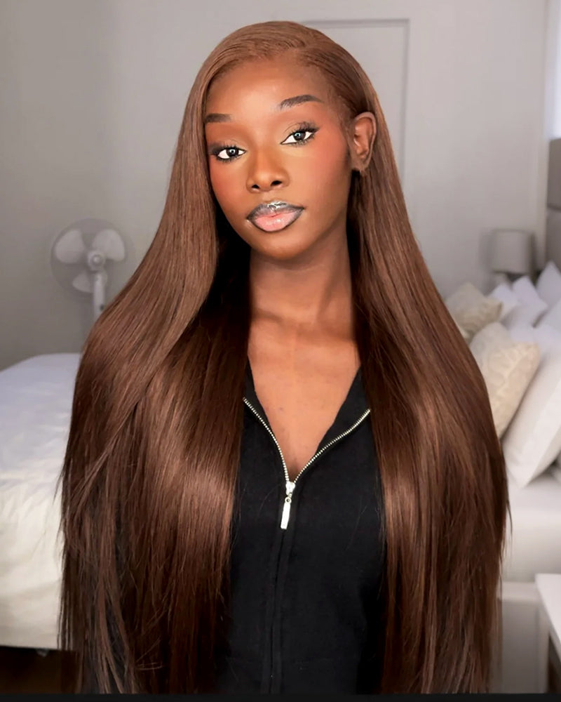 【Extra Long Wigs Sale】Arabella 13x6 Three-Go™ Chocolate Brown Glueless Wig Silky Straight With Drawstring 100% Human Hair Wig