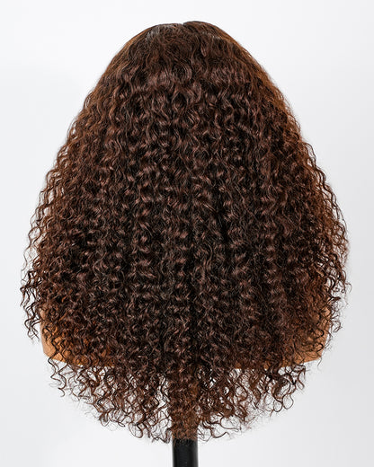 Pure-Luxe™ Dark Brown Colored Water Wave Pre-Cut 13x6 Lace Ultra-Dense Glueless Human Hair Wig