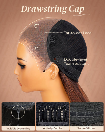 Pure-Luxe™ Dark Brown Colored Water Wave Pre-Cut 13x6 Lace Ultra-Dense Glueless Human Hair Wig