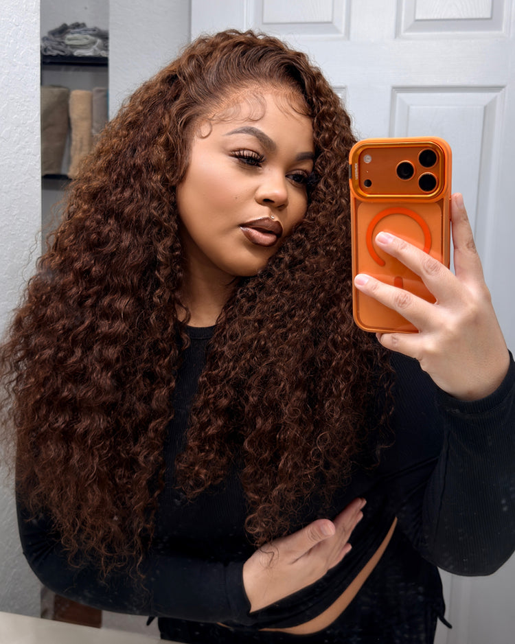 【Extra Long Wigs Sale】Arabella 13x6 Three-Go™ Glueless Wig Chocolate Brown Burmese Curly With Drawstring