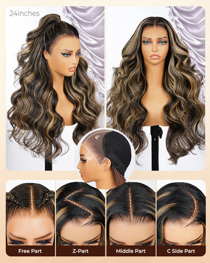 Arabella 13x6 Three-Go™ Balayage Highlight Glueless Wig Body Wave With Drawstring 100% Human Hair Wig