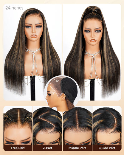 Arabella 13x6 Three-Go™ Balayage Highlight Glueless Wig Silky Straight With Drawstring 100% Human Hair Wig