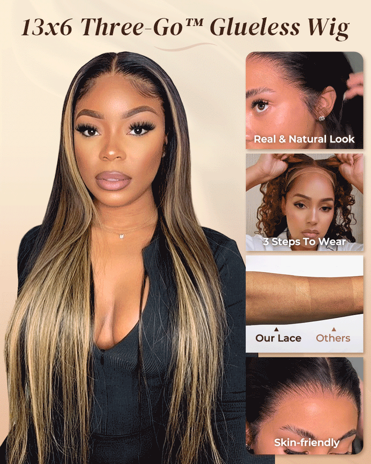 【VIP Offer】Arabella 13x6 Three-Go™ Balayage Highlight Glueless Wig Silky Straight With Drawstring 100% Human Hair Wig