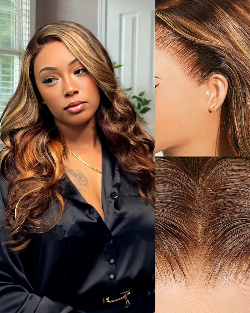 【$299 = 2 WIGS】Arabella 13x6 Three-Go™ Brown Ombre Highlights Glueless Wig Loose Body Wave With Drawstring 100% Human Hair Wig