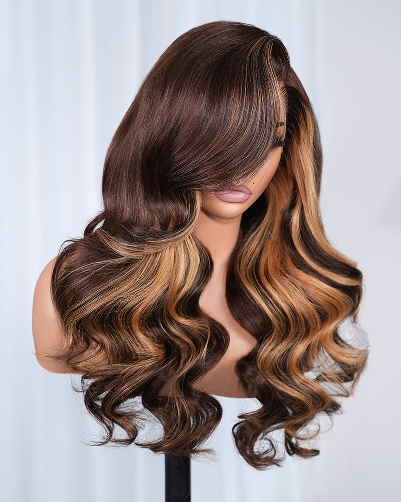 Arabella 13x6 Three-Go™ Chocolate Brown Skunk Stripe Glueless Wig Body Wave With Drawstring 100% Human Hair Wig