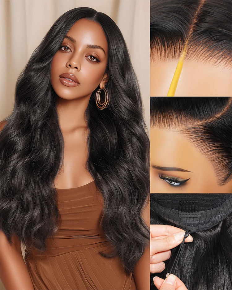 【Flash Sale】Arabella 13x6 Three-Go™ Glueless Wig 20" Body Wave With Drawstring Natural Black 100% Human Hair Wig