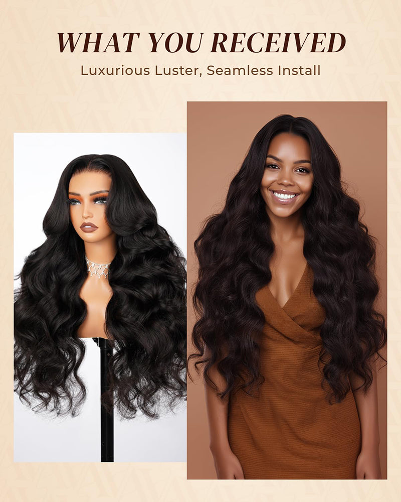 Arabella 13x6 Three-Go™ Glueless Wig Body Wave With Drawstring Natural Black 100% Human Hair Wig