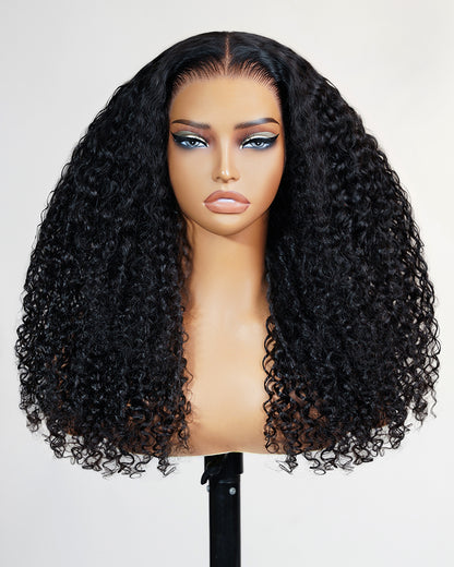 Pure-Luxe™ Special Jerry Curl Natural Black Pre-Cut 13x6 Lace Ultra-Dense Glueless Human Hair Wig