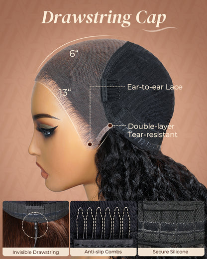 Pure-Luxe™ Special Jerry Curl Natural Black Pre-Cut 13x6 Lace Ultra-Dense Glueless Human Hair Wig